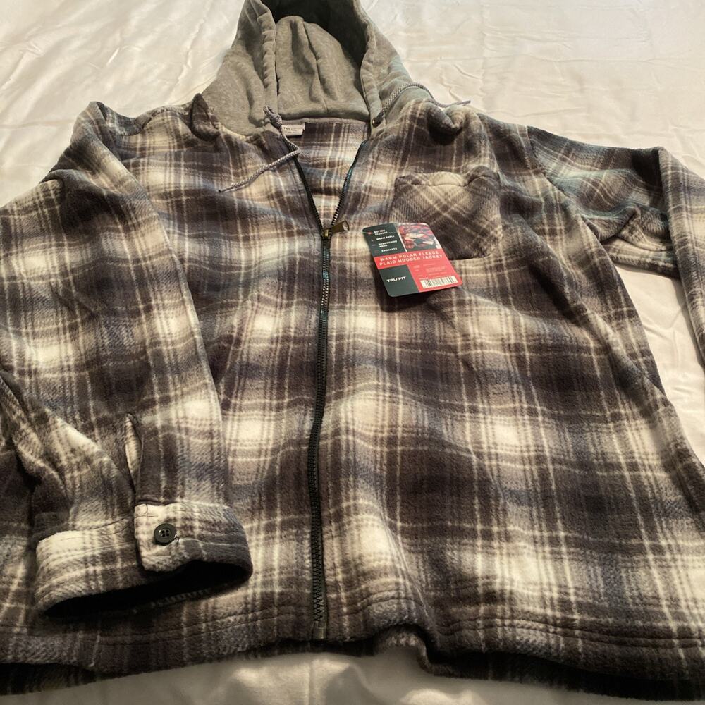 Tru Fit Men’s Warm Polar Fleece Plaid Hooded Jacket 2XL
